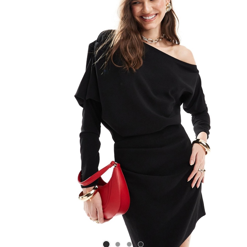 ASOS design slouchy fallen shoulder mini dress in Black US 14